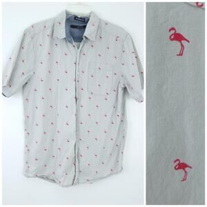 Carbon Classic Fit Novelty Print Flamingo Short Sleeve Button Down Medium Gray